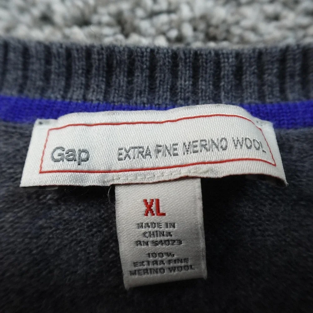 Gap Sweater Mens XL‎ Gray Merino Wool V Neck Pullover Knit Soft Cozy Lightweight